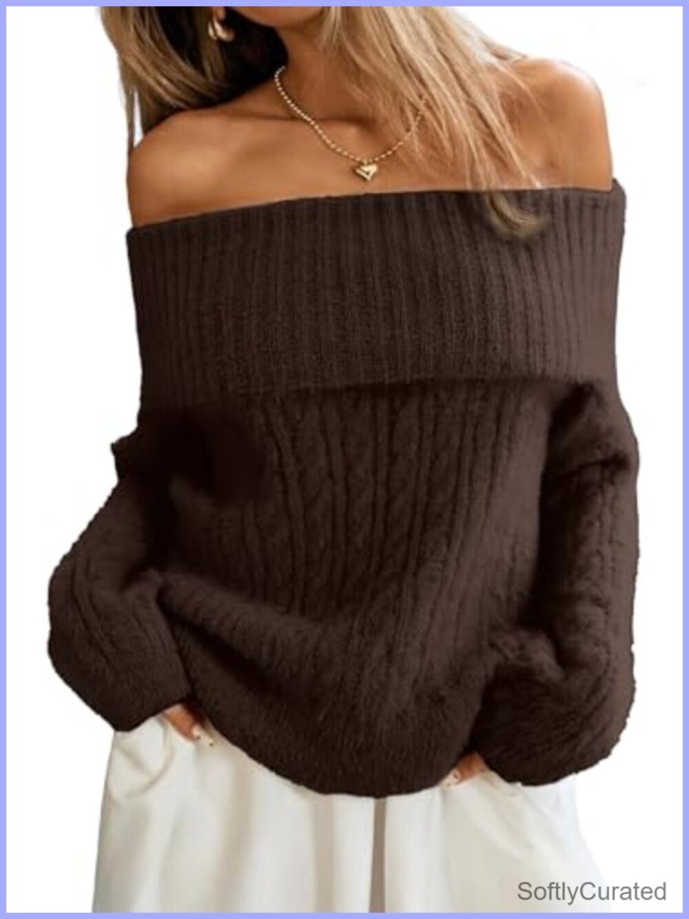 Off Shoulder Cable Knit Sweater Soft Oversized Pullover